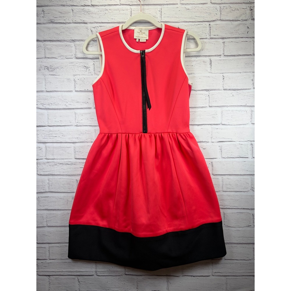 Kate Spade New York Fit Flare Sleeveless Scuba Dress Women's Size 2 Pink Black